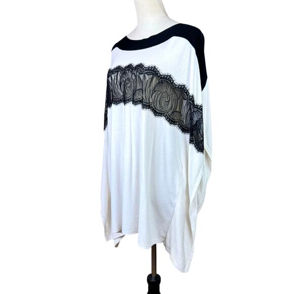 Chico's S/M Ivory Soft Knit Black Lace Pullover Poncho Oversized Layer Sweater - Picture 2 of 12